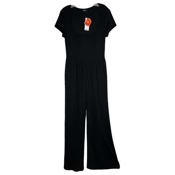 Cider | New Black Scoop Neck Short Sleeve Wide Leg Jumpsuit, Large (Size 8/10) - Picture 1 of 11